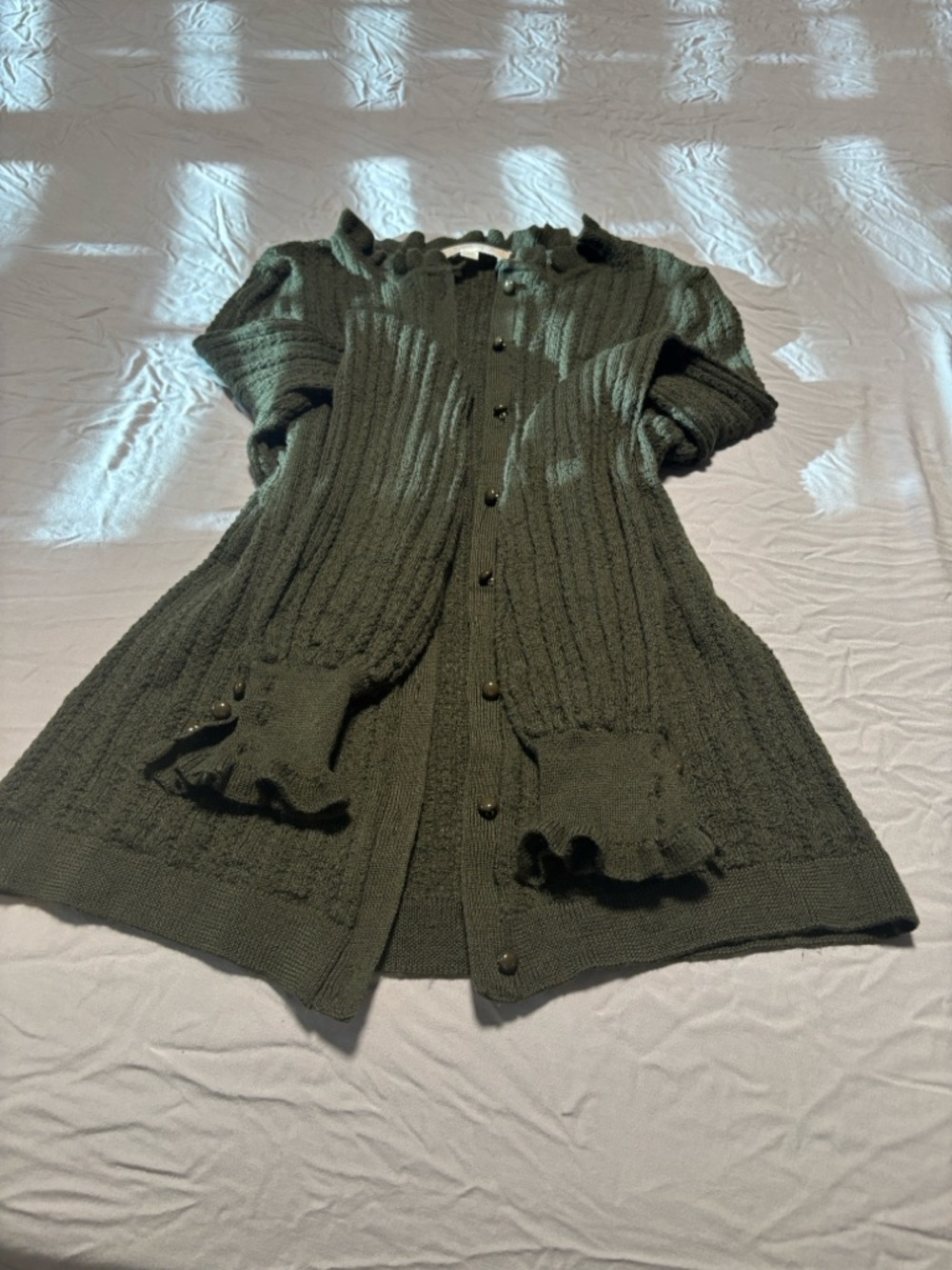 Sézane Olive Green Ribbed Button-Up Cardigan - Picture 2 of 6